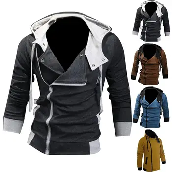 

Men Side Zipper Drawstring Long Sleeve Sweatshirt Hooded Jacket Coat