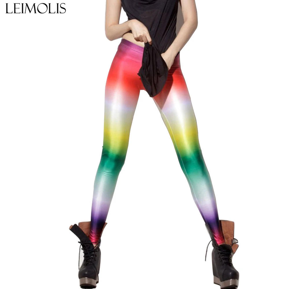 

LEIMOLIS 3D printed fitness push up workout leggings women gothic Gradient colour plus size High Waist punk rock pants