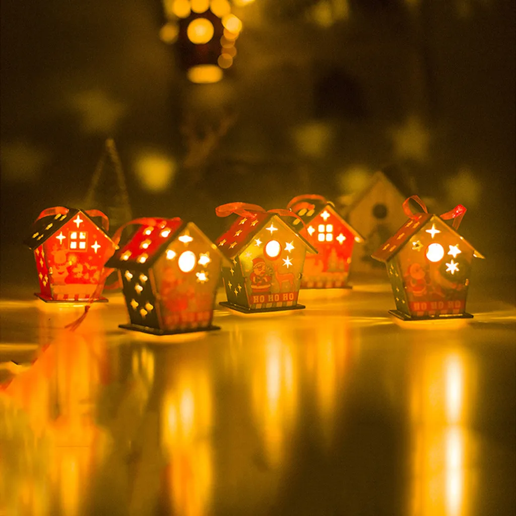 

Festival Led Light Wood House Christmas Tree Decorations For Home Hanging Ornaments Holiday Nice Xmas Gift Wedding 2020 8P