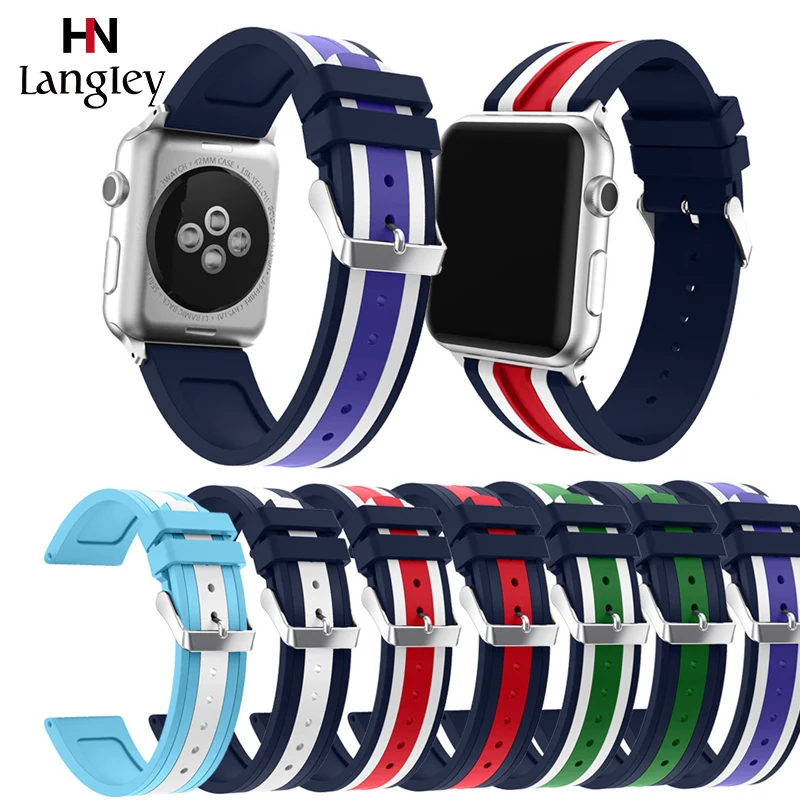 Силиконовый ремешок для часов аpple Watch ширина Watch5/4/3/2/1 Замена браслет с адаптером селфи-стик 38/40/42/44 мм спортивные дышащие Напульсники