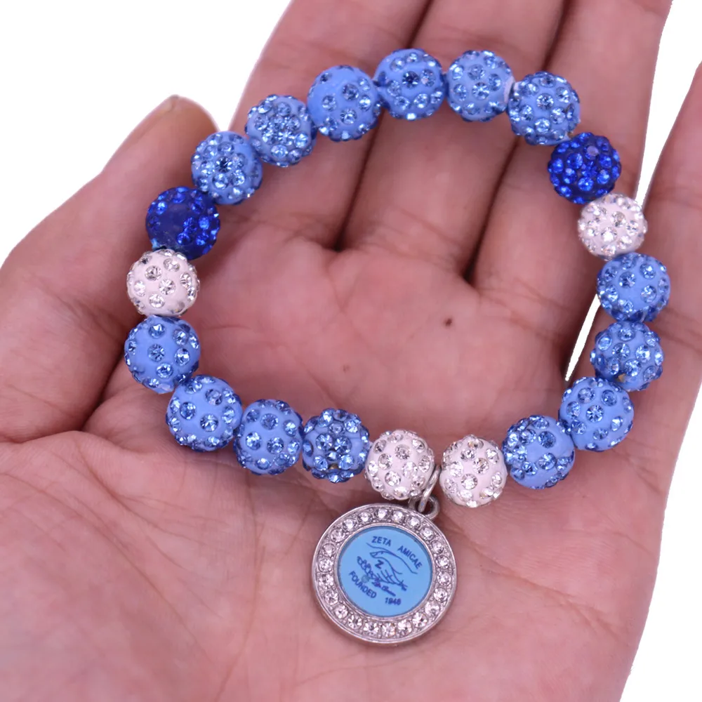 Handmade Disco Ball Beads Elastic Greek Letters Zeta Phi Beta Bracelets Bangles ZPB Sign Society Women Gift Jewelry Custom