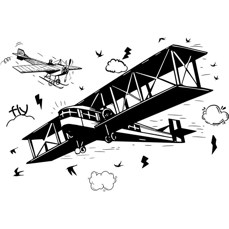 Kids Room Wall Decor Black Vintage Battle Plane Wall Stickers