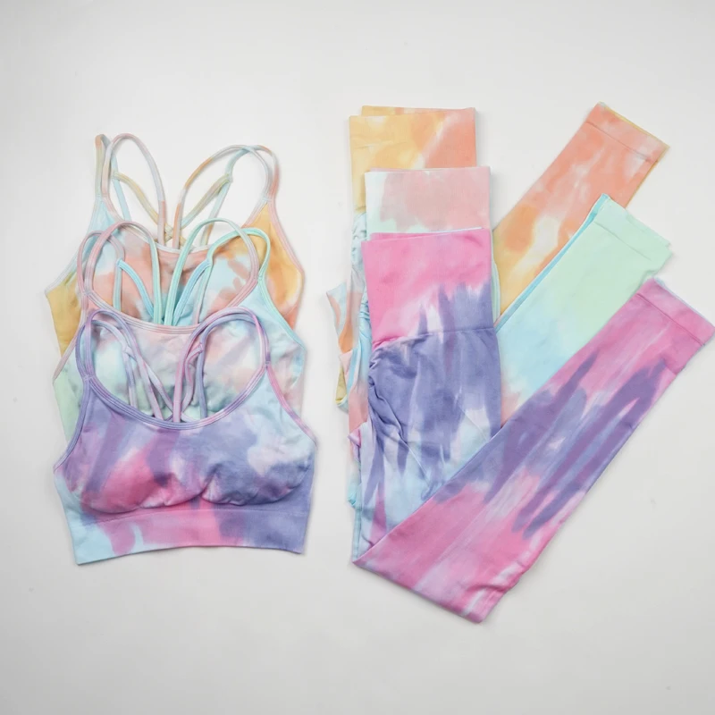 Tie Dye Women's Sportswear Yoga Set Two Piece Set Women Fitness Leggings Bras Workout Clothes Sports Gym Clothing Gym Set