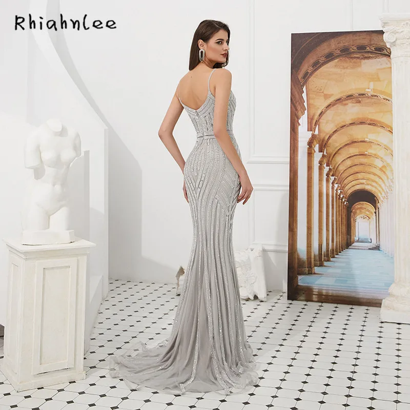 Rhiahn, сексуальные серые вечерние платья, спагетти ремень, vestidos de festa, бисерное милое декольте, диамонт, официальное платье, реальные фотографии