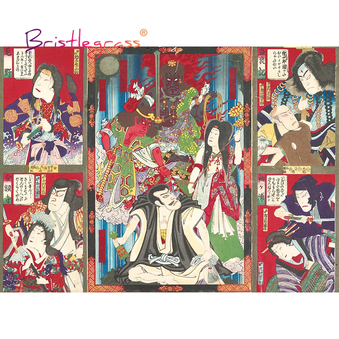 BRISTLEGRASS Wooden Jigsaw Puzzles 500 1000 Pieces Japanese Ukiyoe Toyohara Kunichika Masterpiece Educational Toy Painting Decor