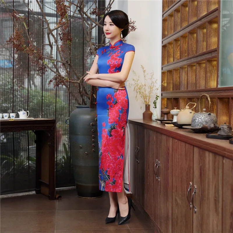 New Cheongsam Long Dress Novelty Mother Dress Retro Performance Lace Women Beautiful Long Qipao Chinese Qipao Clothing