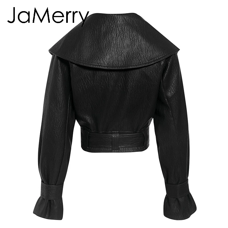 JaMerry, винтажная Женская куртка из искусственной кожи, пальто с галстуком-бабочкой, черная мотоциклетная Женская верхняя одежда, Бандажное пальто, уличная Женская куртка