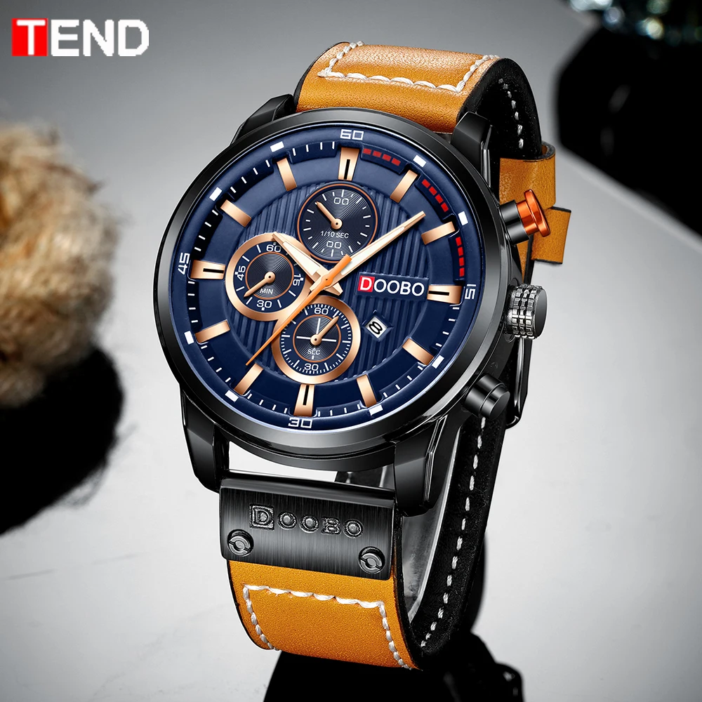 Новые часы для мужчин люксовый бренд TEND Хронограф Мужские спортивные часы Высокое качество кожаный ремешок кварцевые наручные часы Relogio Masculino