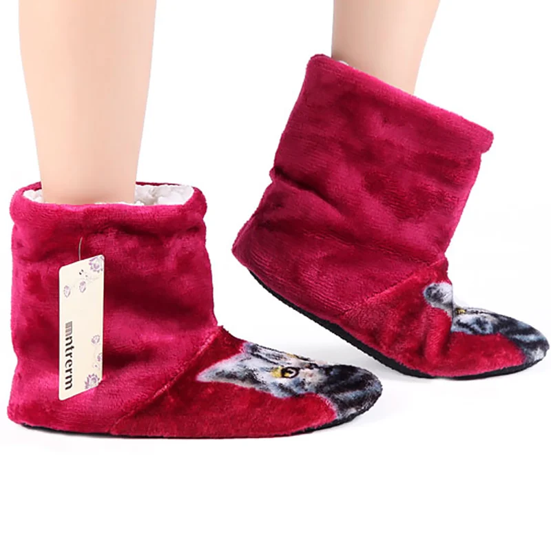 Женские домашние тапочки Милые теплые на зиму с рисунком кота Женский плюшевый