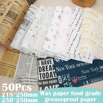 

50Pcs Oilpaper Wax Paper Food Wrapper Paper For Bread Sandwich Burger Fries Decoration Packaging Paper Nonstick Baking Wax Paper