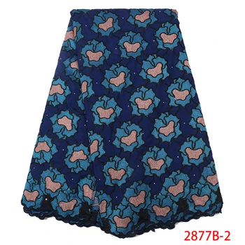 

2019 Latest African Lace Fabric 100% Cotton Embroidery French Swiss voile Cotton Lace Fabrics 5Yards High Quality QF2877B-2
