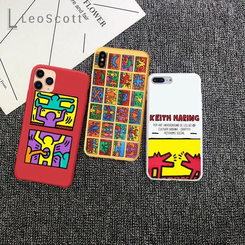 

Fashion Keith Haring art abstract Phone Case Candy Color for iPhone 6 7 8 11 12 s mini pro X XS XR MAX Plus