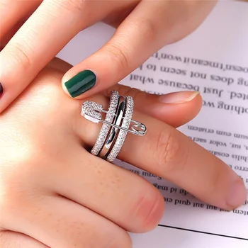 

Newest Gold Silver Finger Rings Set For Women With Pin AAA Cubic Zircon Rings Pave Setting Female Party Jewelry Anillos Mujer