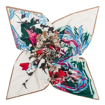 

2019 New Brand Shawl 100% Twill Silk Scarf Oil Painting 100cm Square Scarves Print Kerchief Bandana Woman Headband Hijab Wraps