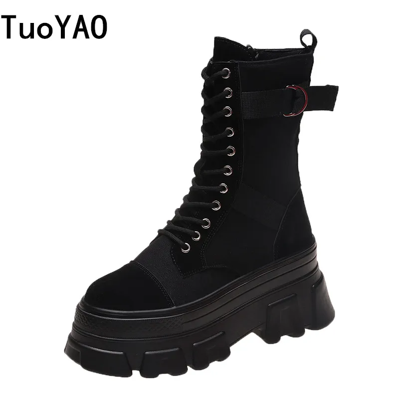 Женские высокие кроссовки черные на платформе 8 см | Обувь