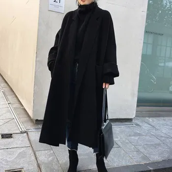 

Simple solid warm coat Womens Plus Size Long Sleeve Casual Cardigan Pocket Belt Knitted Outwear Coat @9