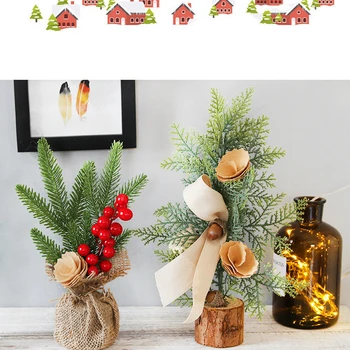

2Pcs Christmas Decoration Supplies 25cm Potted Tree, Desktop Decoration Christmas Mini Tree Fabric Art