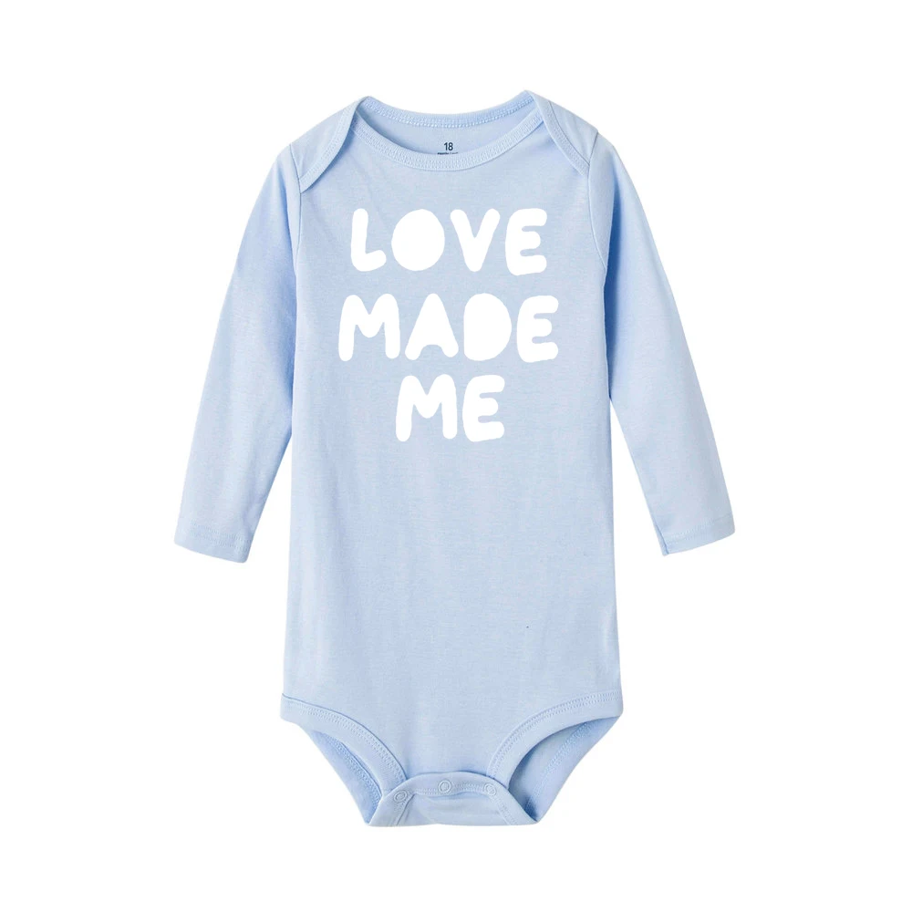 «Love Made Me», футболка с длинным рукавом для новорожденных Детский комбинезон, Одежда для младенцев, для мальчиков и девочек; хлопковый комбинезон для малышей Забавный Модный комплект одежды с длинными рукавами