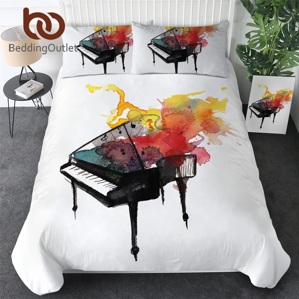 Постельное белье Outlet Piano Комплект постельного белья с наволочкой акварельный пододеяльник музыкальное молодежное постельное белье Роскошный белый комплект постельного белья 3 шт. queen