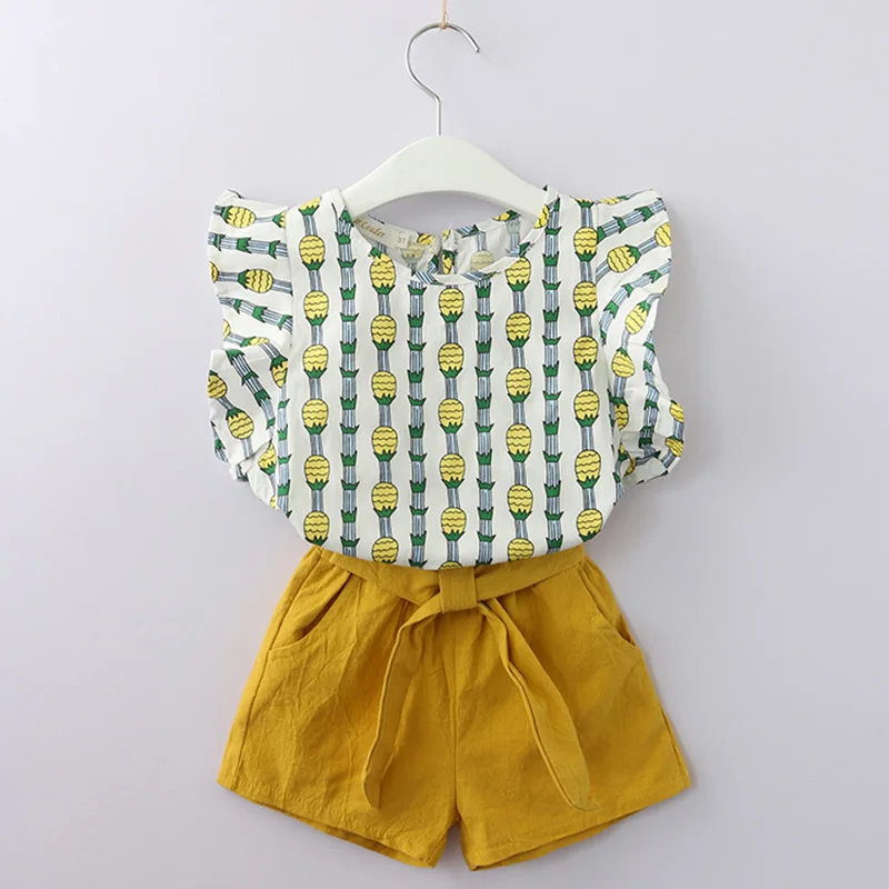 Комплекты одежды для девочек летний хлопковый жилет комплект детской одежды из двух предметов, детская одежда с героями мультфильмов топ+ шорты для маленьких девочек 40 - Цвет: AZ1580 yellow