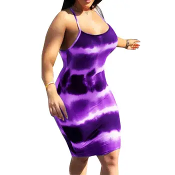 

Summer Sexy Women Tie Dye Round Neck Sleeveless Backless Bodycon Midi Dress