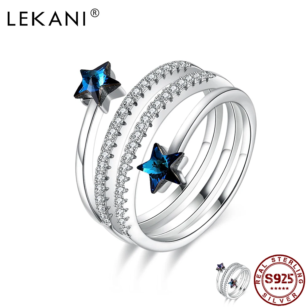 

LEKANI Crystal From Swarovski S925 Sterling Silver Ring Fashion Christmas Explosion Pentagram Spiral Personality Crystal Ring