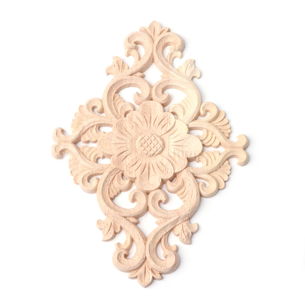 

2020 New Natural Wood Carved Flower Applique Furniture Unpainted Cabinet Corner Home New