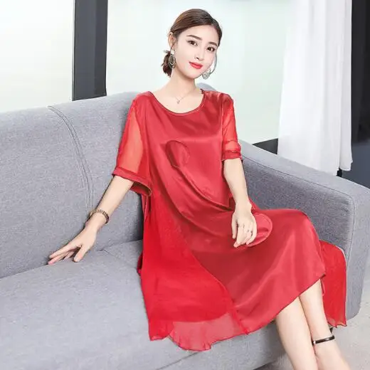 M-3XL Plus Size 2019 New Sukienki Summer Silk Dress Chinese Style Loose Solid color Party Women's Dresses DV479 | Женская одежда