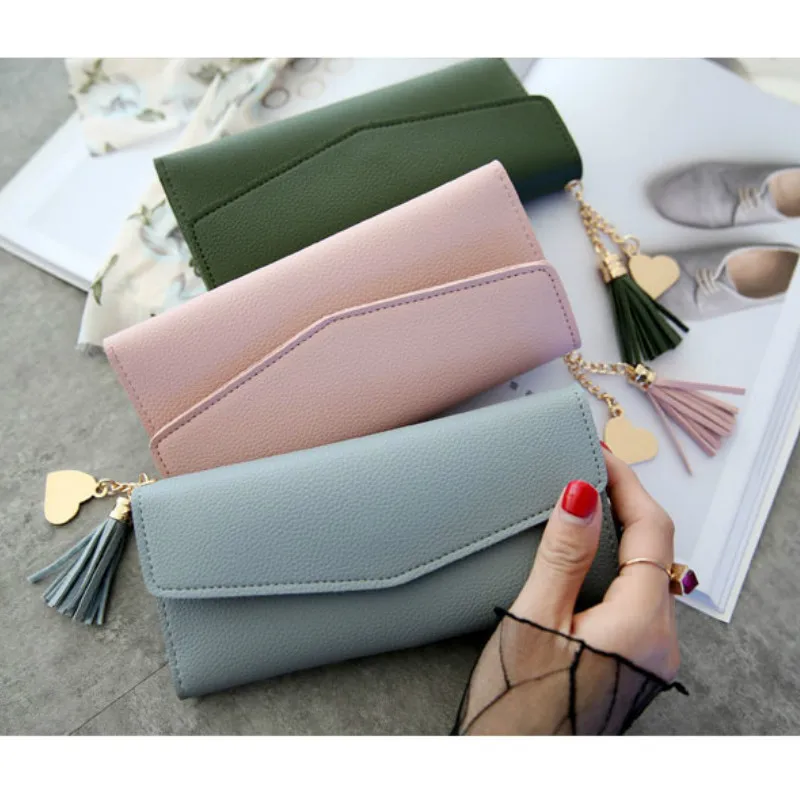 

female new long wallet purse hand-cranked heart-shaped pendant fashion multi-functional lychee pattern women's wallet lady