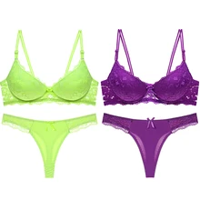 2 шт./лот, сексуальное нижнее белье, трехточечные трусы, женское сексуальное белье, соблазнительные кружевные комплекты со стрингами, вышивка, женский бюстгальтер размера плюс, комплект