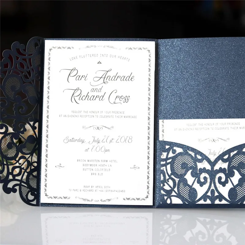  10 color European style Wedding Invitation Card Laser Pocket Greeting Card 18*12.5CM Lace Wedding B - 4000262131066