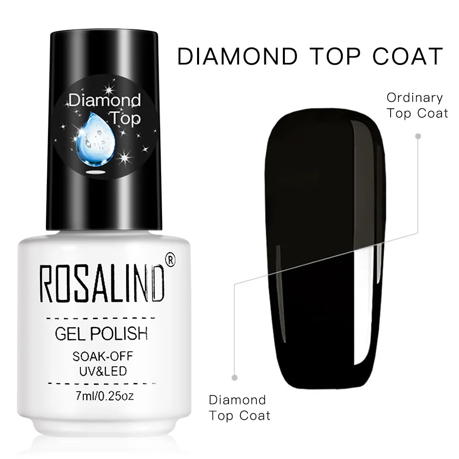 Гель-лак ROSALIND с бриллиантами, верхнее покрытие, УФ-лампа, гель, не впитывается, укрепляющий, 7 мл, долговечный, для дизайна ногтей, маникюрный гель, лак, праймер