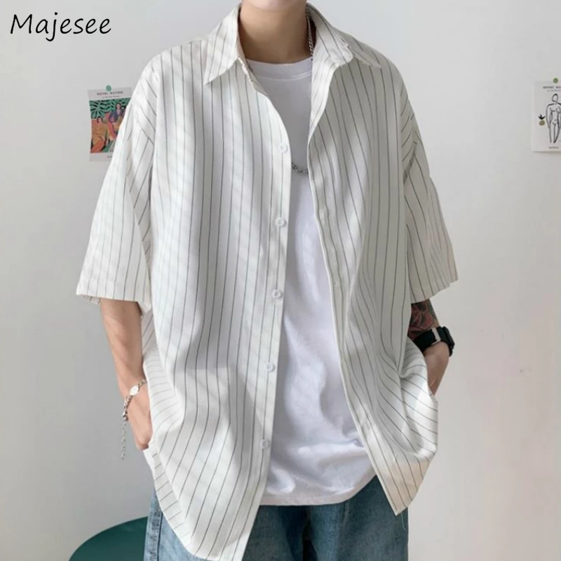 Men Shirts Striped Half-sleeve Thin Summer Plus Size 3XL Loose Korean Chic Leisure Mens Shirt Quick Dry Ins All-match Students Men Shirts Striped Half-sleeve Thin Summer Plus Size 3XL Loose Korean Chic Leisure Mens Shirt Quick Dry Ins All-match Students
