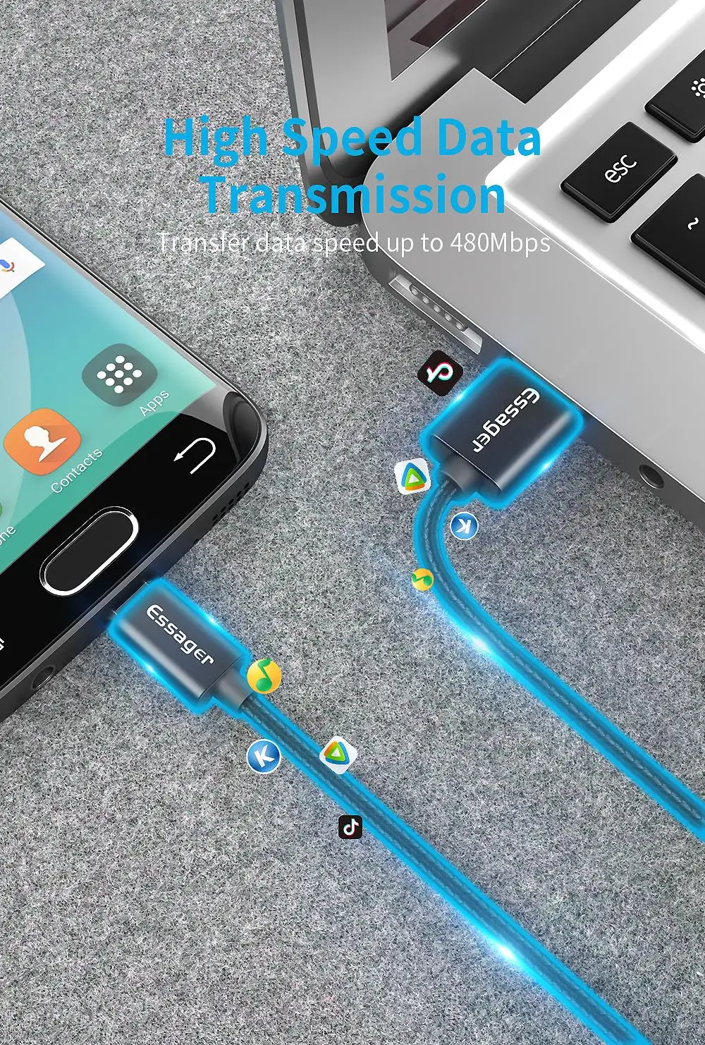 Usb-кабель Essager type-C, 3 А, быстрая зарядка, USB-C, зарядное устройство для Xiaomi Mi 9, 8, samsung S10, S9, Oneplus 7, 6, 6, type-C, USBC, шнур для передачи данных