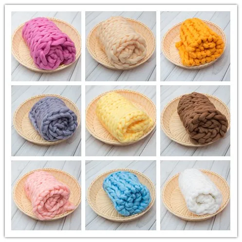 HOT Hand Knitting Soft Baby Photography Blanket Wool Chunky Blanket Newborn Basket Filler Newborn Photography Props Accessories