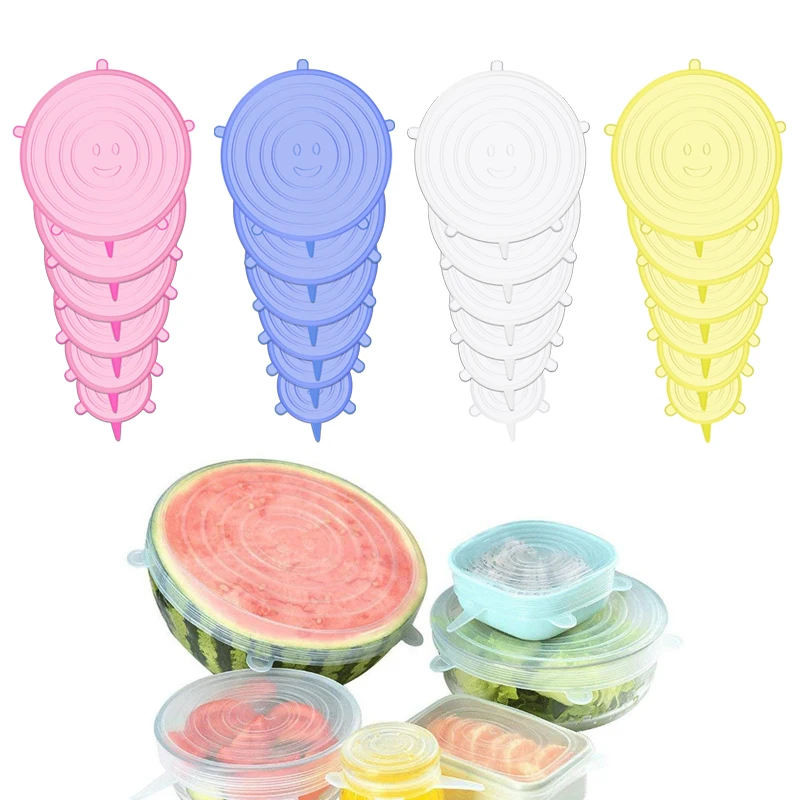 Silicone Stretch Lids Kitchen Tools Accessories Reusable Food Wrap Sealed Cover Keep Fresh Stretchy Bowl Cover 6Pcs