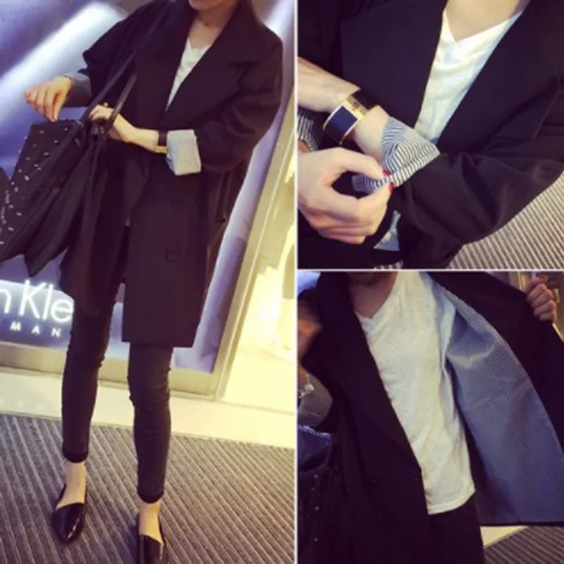 

2018 Autumn New Style Korean-style Fashion Double Breasted Mid-length Long Sleeve Casual Small Suit Coat Women's Fashion