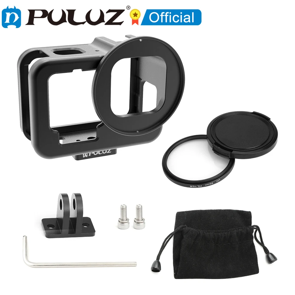 

PULUZ for GoPro HERO11 Black HERO10 9 Black Thicken Housing Shell CNC Aluminum Alloy Protective Cage with Frame & 52mm UV Lens