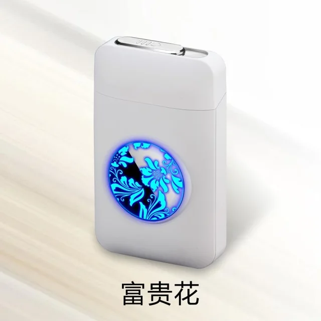Flower Чехол для сигарет с металлической емкостью, электронная USB Зажигалка, 19 шт., держатель для сигарет, электрическая плазменная дуговая зажигалка, мужские подарки - Цвет: Flower