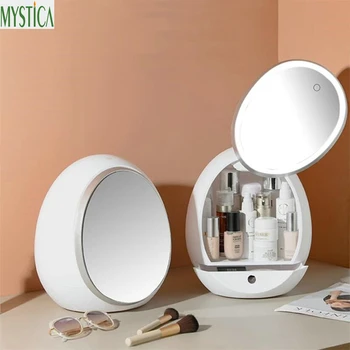 

LED Mirror Makeup Storage Box Cosmetic Organizer Skin Care Lipstick Holder High Capacity Jewelry Store Bins Home Desktop Drawer