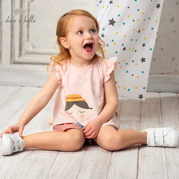 

DBW14169 dave bella summer baby girls fashion bow cartoon print clothing sets kids cute sets children 2 pcs suit
