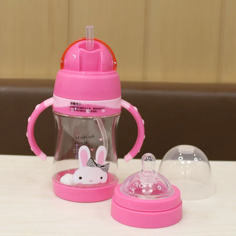 D8813 Pink 320 мл, детская соломенная чашка для кормления, Тритан, чашка для молока, портативная бутылка для горячей воды, кружка для путешествий, тренировочная чашка, обучающая чашка, чашка для питья - Цвет: D8813 Pink
