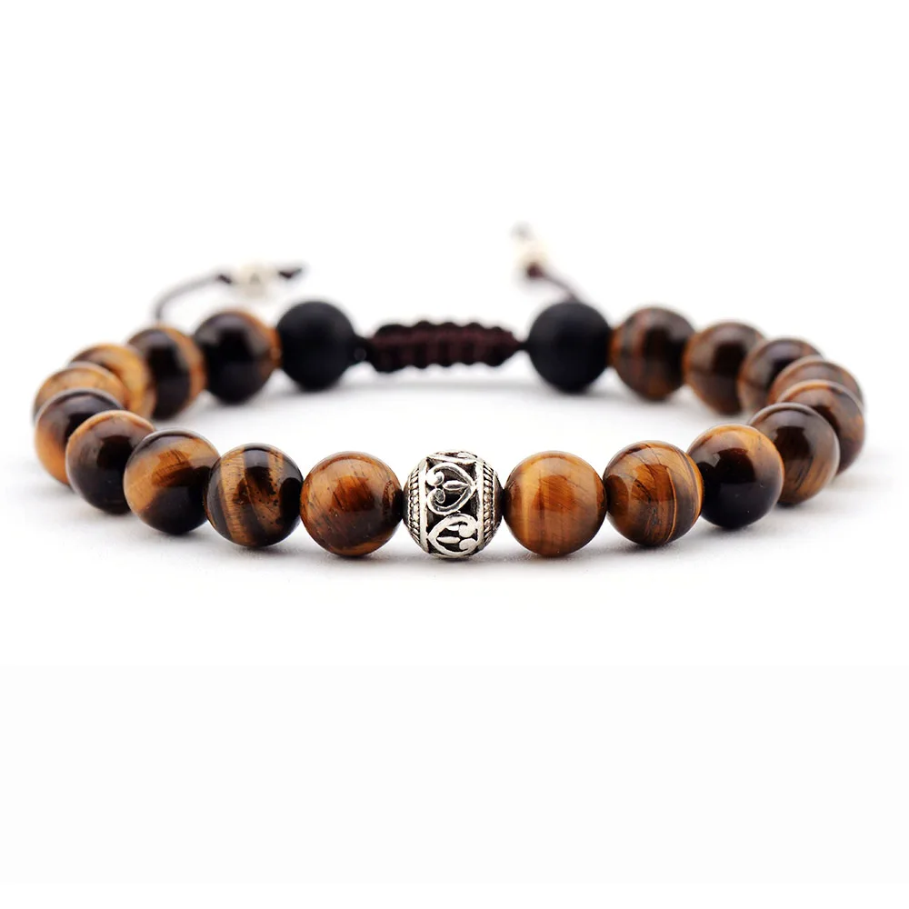 Men Bracelet 8MM Tiger Eye Tibetan Beads Punk Bracelet Handmade Friendship Bracelets Mens Charm Bracelet Dropship