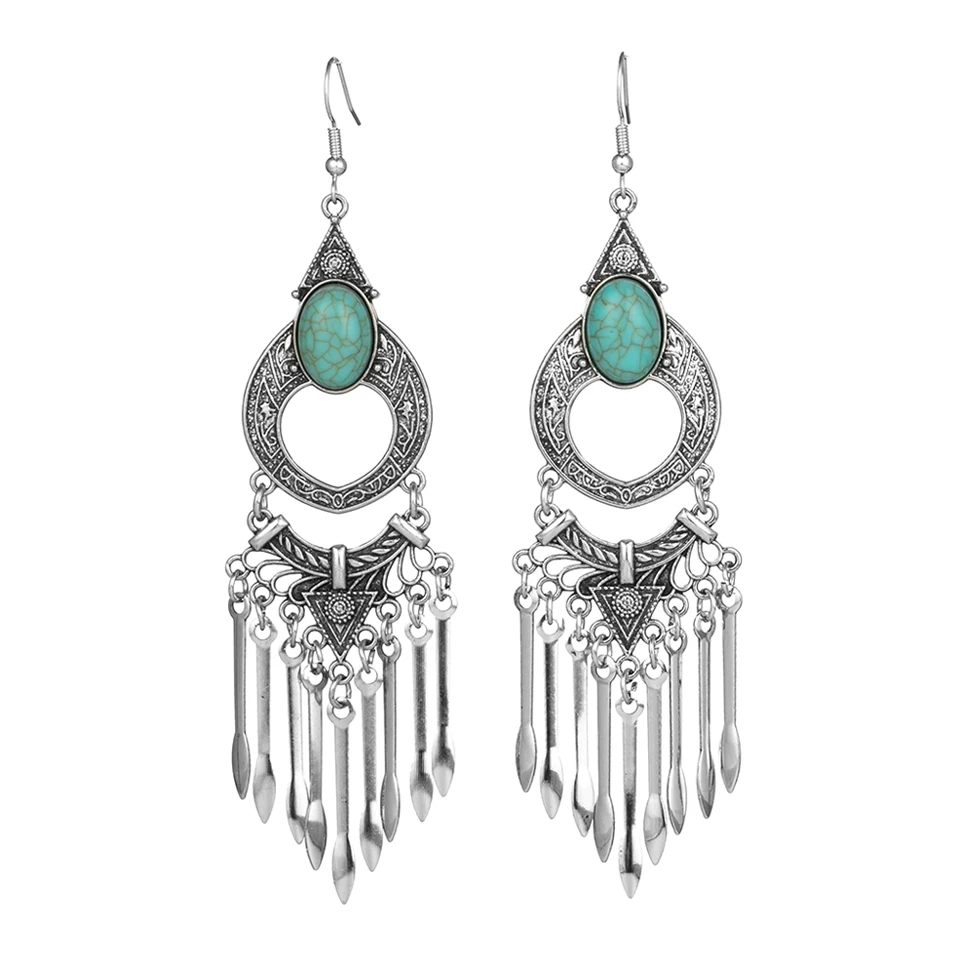 E022360 Винтажные элегантные серьги Большие размеры Boho натуральный камень кисточка Висячие серьги для женщин массивные ювелирные изделия подарок - Metal Color: E022360
