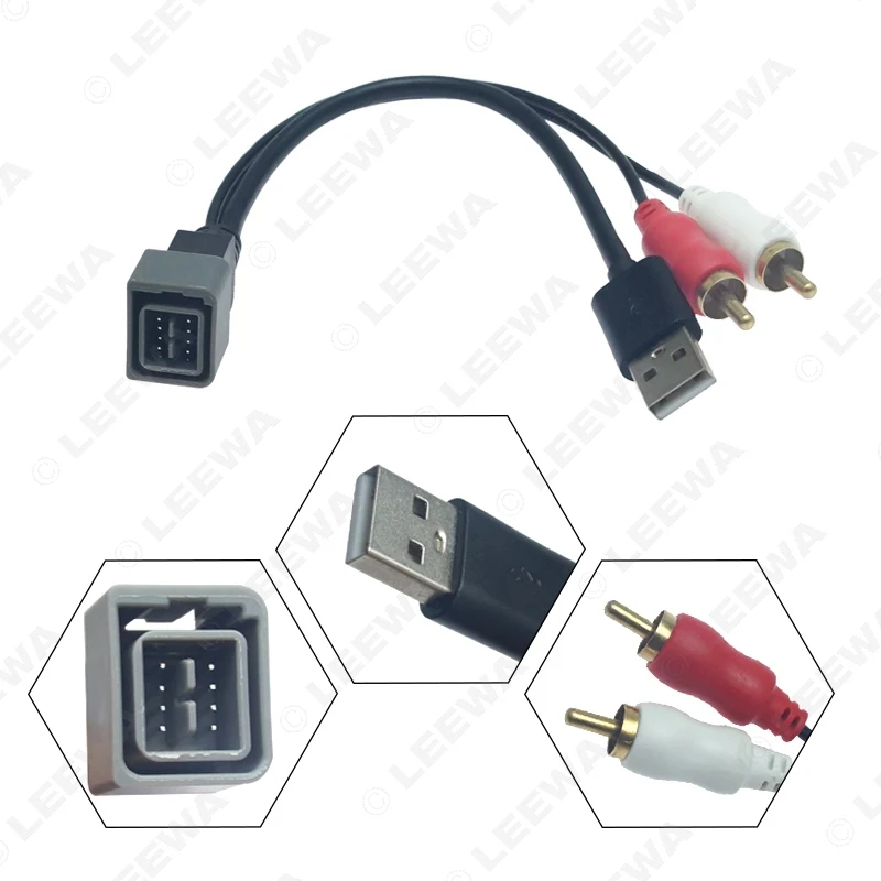 LEEWA 12X автомобильный 2-RCA штекер USB штекер RCA адаптер аудио конвертер AUX кабель для Nissan Cube Juke Versa av-кабель# CA6217