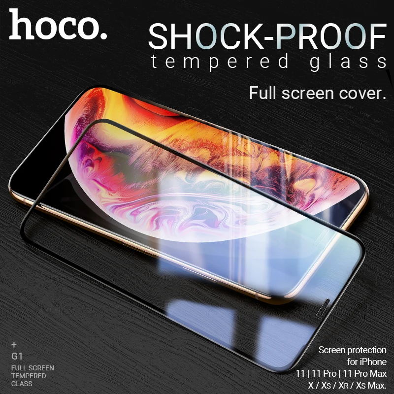 hoco закаленное стекло для iPhone 11 Pro Max X 11 Xr Xs Max протектор экрана телефона полное покрытие экрана защита экрана от ударов и царапин для айфона 2.5D рамки протектор экрана на айфон защита телефона стекло