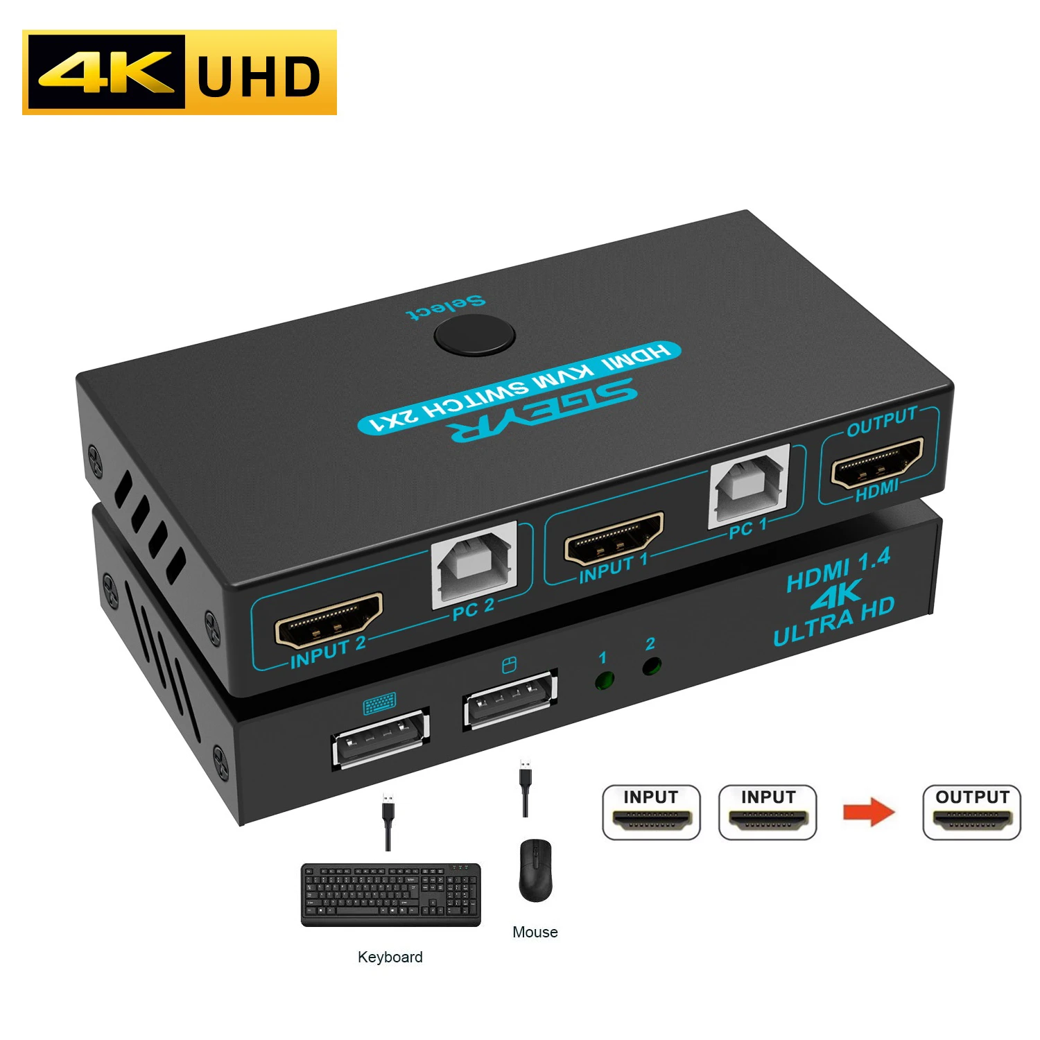 SGEYR conmutador KVM 4K con 2 puertos USB, 2x1, 2 1 Monitor, teclado, ratón, compartir soporte 4K x 2K @ 30Hz, 3D, 1080P|Conmutadores KVM| - AliExpress