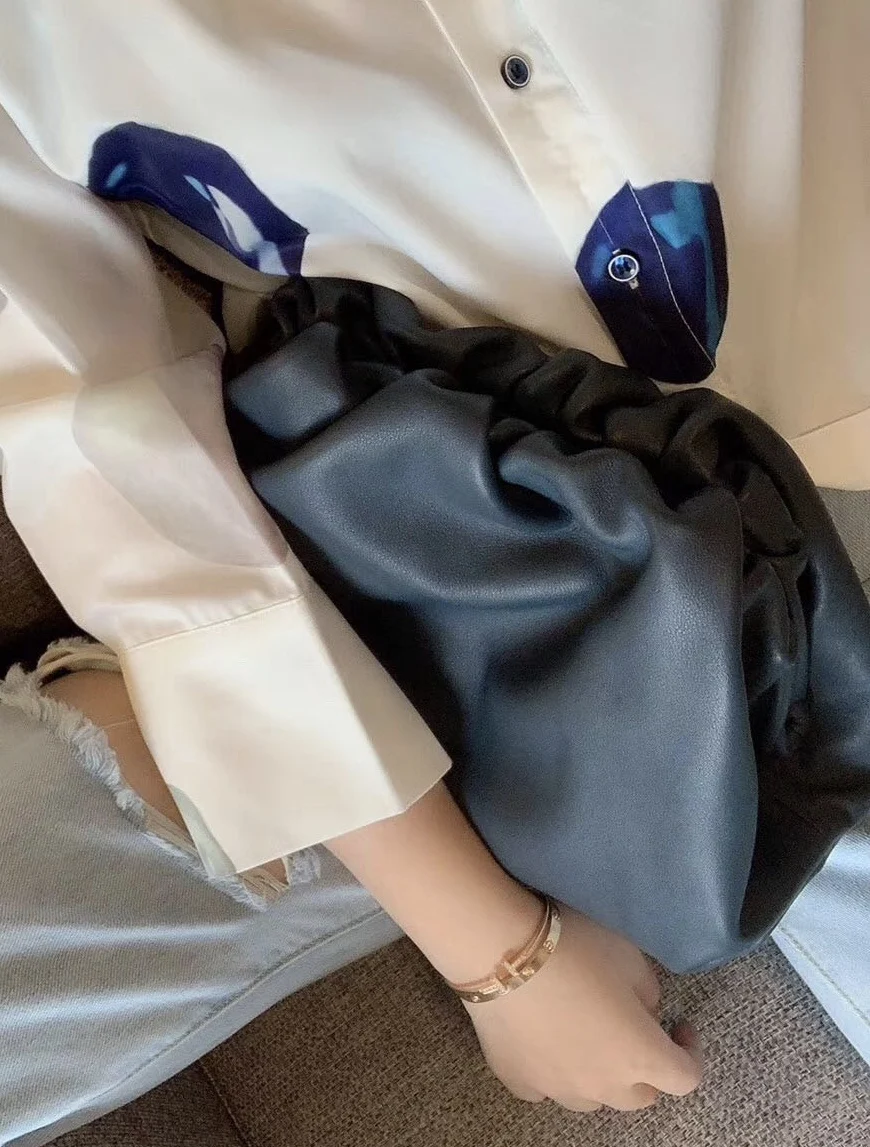 large navy blue Сумка из натуральной кожи, сумка-конверт, роскошные сумки, женские сумки, дизайнерские объемные, округлые формы, кошельки и сумки, клатчи - Цвет: large navy blue