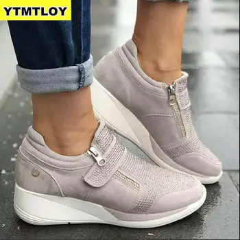 

Women Platform Ankle Boots Comfortable Sneakers Wedges Slip On Creepers Flats Shoes Woman Booties Size 35-43 Crystal Botas Mujer