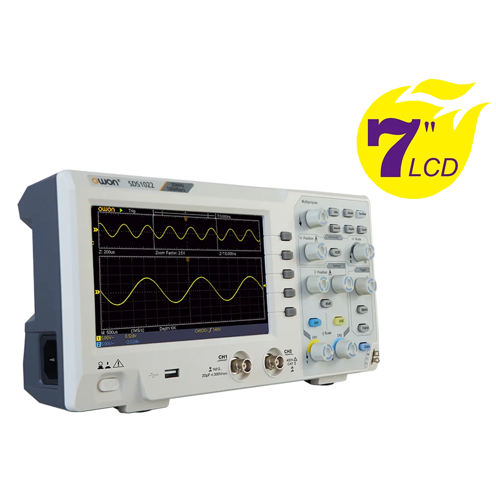Owon SDS1102 Digital Storage Oscilloscope 2 Channels 100Mhz Bandwidth 7'' Handheld LCD Display